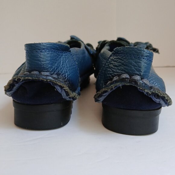 Vintage Handcrafted Blue Leather 3D Flower Slip-On Lug Sole Moccasins  Sz 7 - Picture 6 of 12